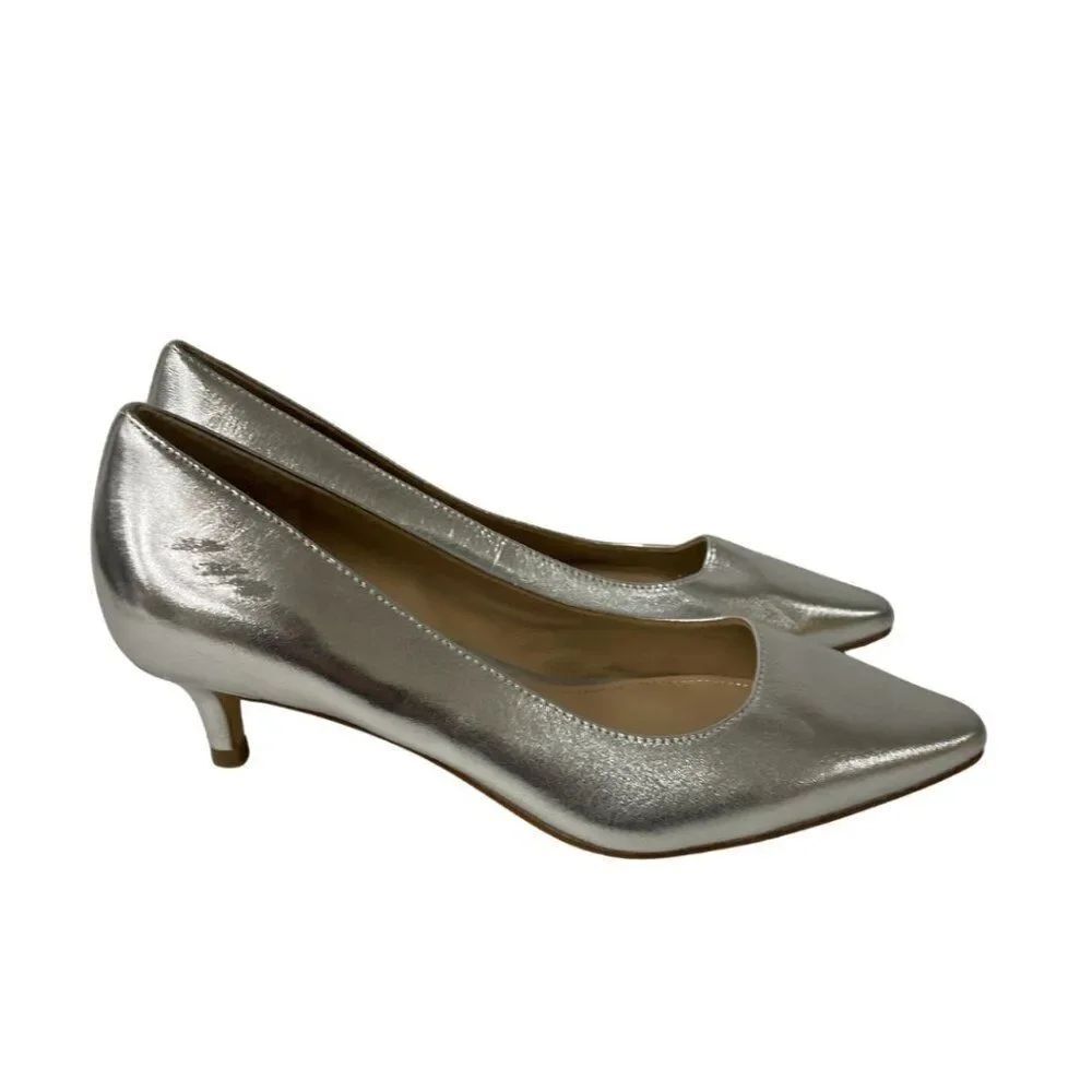 Boden Womens Pump Heels EU 38 US 7 Silver Leather Pointed Toe Slip On NWD